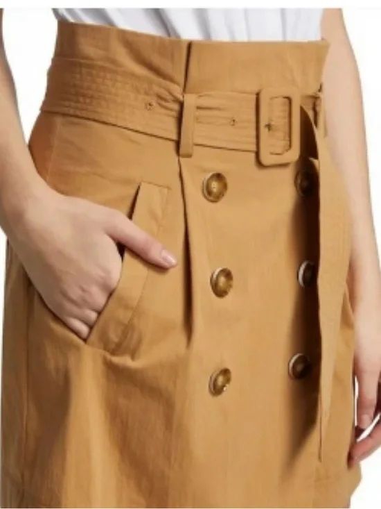 Veronica Beard Melany Mixed Media White and Tan High-Waist Belted Mini Dress - Picture 7 of 13